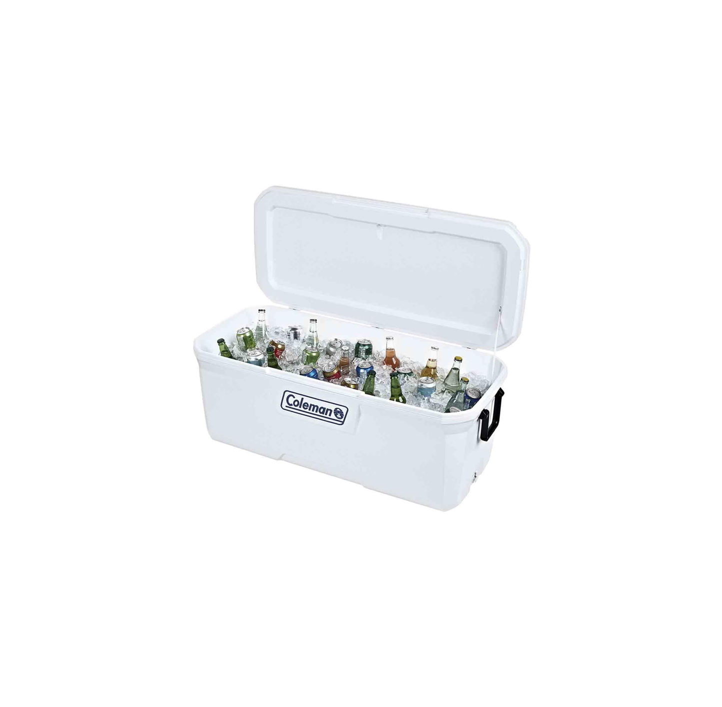 HIELERA MARINA COLEMAN 150 QT, ASA Y LLANTAS DE TRANSPORTE, BLANCO