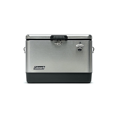 HIELERA COLEMAN® 54 QT, ACERO INOXIDABLE, CON CINTURÓN, GRIS