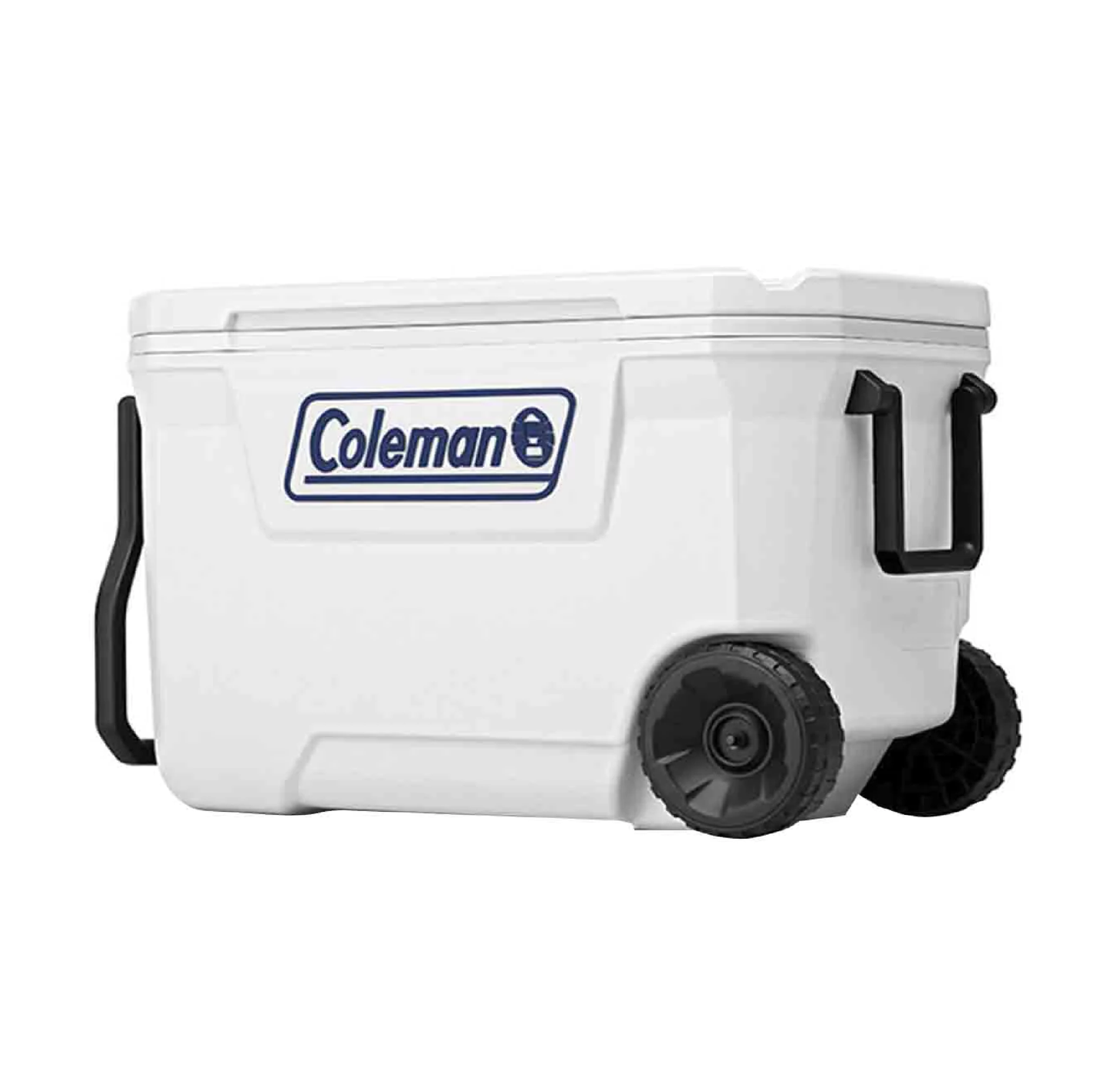 HIELERA MARINA COLEMAN 62 QT, ASA Y LLANTAS DE TRANSPORTE, BLANCO