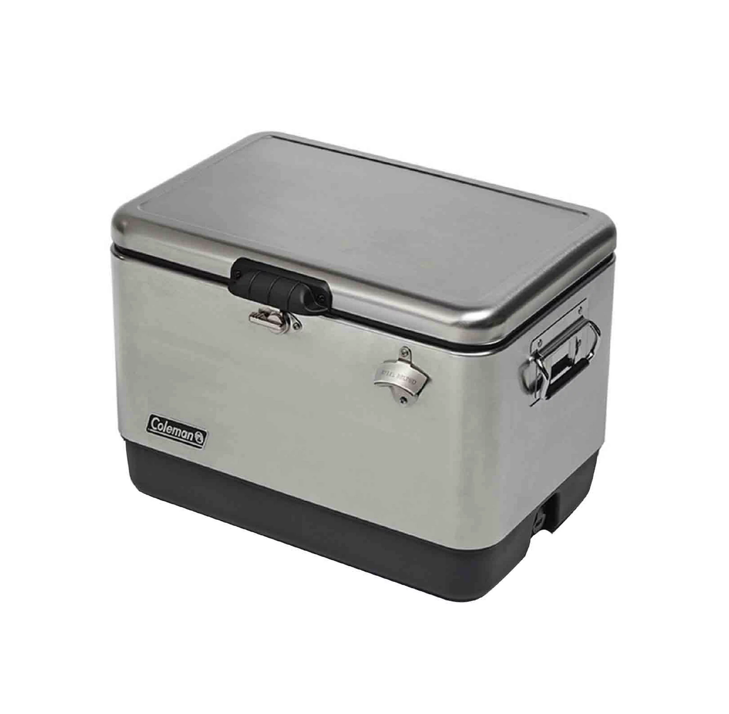 HIELERA COLEMAN® 54 QT, ACERO INOXIDABLE, CON CINTURÓN, GRIS