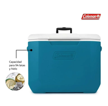HIELERA CHILLER COLEMAN 60 QT, MANIJA TELESCÓPICA, AZUL